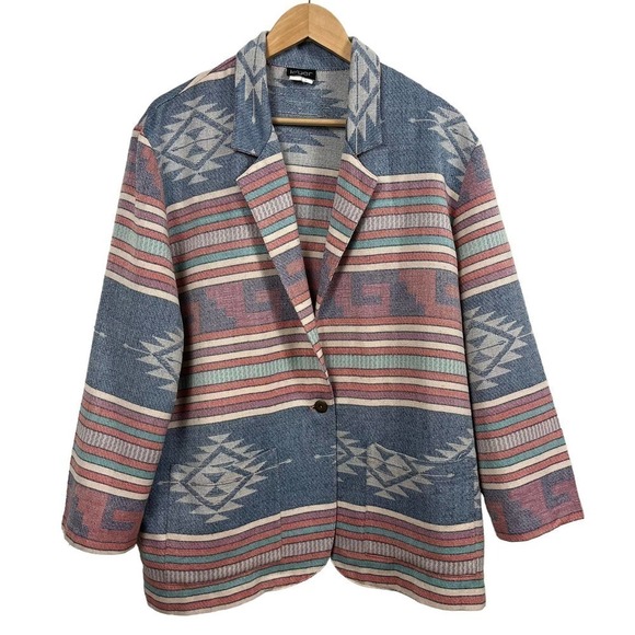 Vintage Jackets & Blazers - Leger Jacket Womens Large Blue Cotton Western Cowgirl Oversized Blazer Vintage
